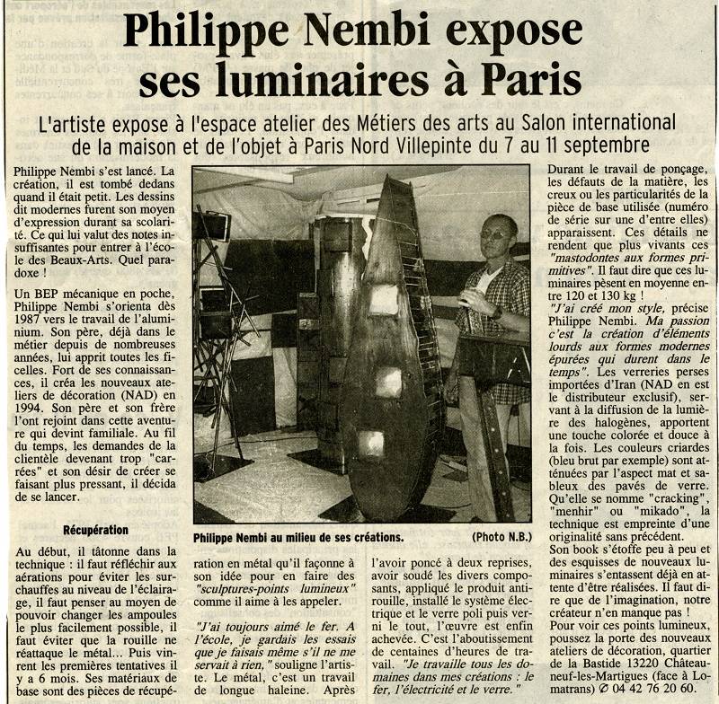 Article dans le journal LA PROVENCE en septembre 2001