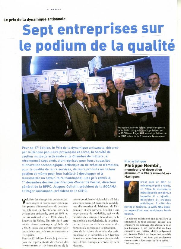 Prix de la Dynamique Artisanale CMA et BANQUE POPULAIRE